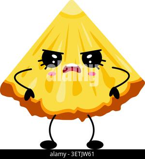 Cute Sad Pineapple Slice Character with Droopy Eyes Kawaii Cartoon Vector Illustration Stock Vector