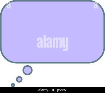 Flat illustration of a lavender rounded rectangle thought bubble with a gray outline and three small trailing circles Stock Vector