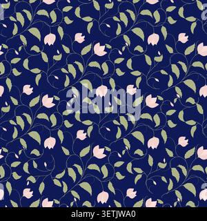 Flowers and leaves on twigs, seamless pattern. vector illustration. Floral pattern for fabric, scrapbooking. Spring theme for background, clothes, bed Stock Vector