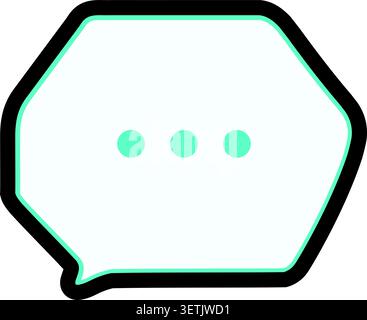 Flat illustration of a light cyan hexagon shaped chat bubble with a dark outline and three centered dots Stock Vector