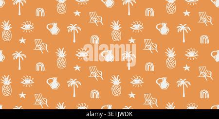 Orange boho tropical vector seamless pattern Stock Vector
