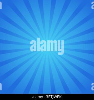 Blue Sun Rays Gradient Background Vector Illustration with Radial Sunburst Stock Vector