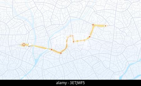 Navigation system showing tracking navigation in progress on the streets. Track navigation pin on street maps, navigate mapping locate position pin Stock Vector