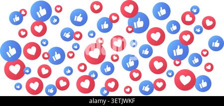 Floating Like and Heart Reaction Icons Vector Illustration. Social Media Engagement Symbols on White Background Stock Vector