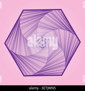 Purple hexagon configuration. Hypnotic dimension vector. Psychedelic linear ornament. Vibrant geometric representation. Stock Vector