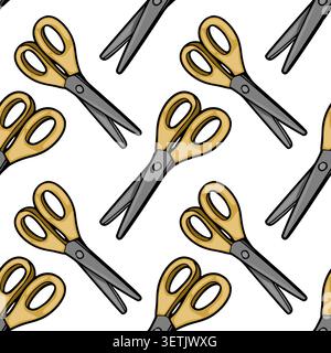 Seamless pattern vector illustration of yellow and grey scissors on white background Stock Vector