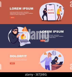 Cybercrime Risks. Vector hacker characters stealing data spreading malware and targeting mobile security systems online protection concept Stock Vector