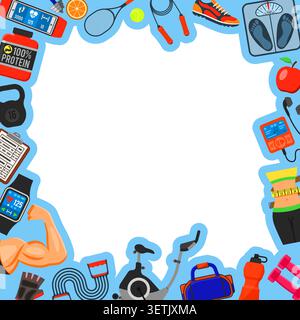 Healthy Lifestyle Background for Mobile Applications, Web Site, Advertising like Waist, Exercise Bike, Biceps and Scales Icons. Stock Vector