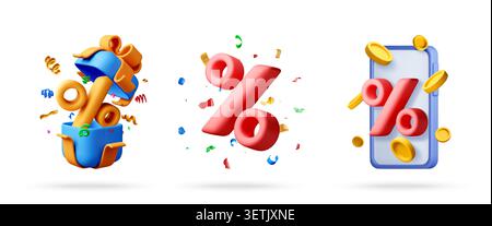 3D Online marketing sales promotion icon set. Stock Vector