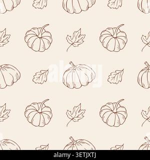 Autumn pumpkin seamless pattern vector doodle background Stock Vector