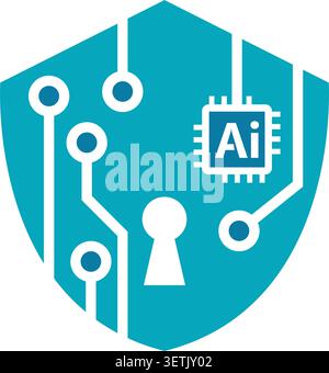 Modern artificial intelligence cybersecurity shield icon design Stock Vector