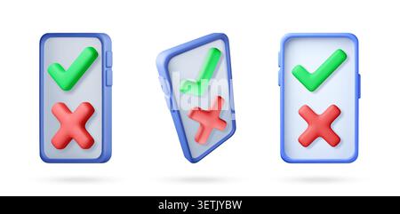 3d smartphone set with check mark and cross symbol Stock Vector