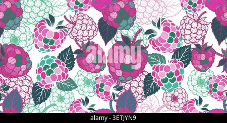 Raspberry abstraction seamless pattern . Hand drawn. Not AI, vector illustration. Stock Vector