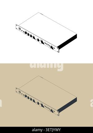 Rackmount audio amplifier stylized isometric vector illustrations Stock Vector
