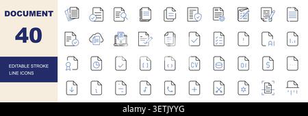 Document Management, File Formats and Digital Documents Line Icons Set Editable Stroke Vector Illustration Stock Vector