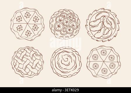 Hand drawn autumn pies and sweet bakery doodle set Stock Vector