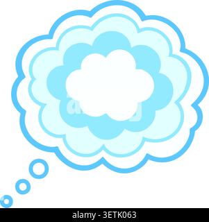 Flat illustration of a layered blue thought bubble with scalloped floral edges multiple inner cloud shapes and three tail circles Stock Vector