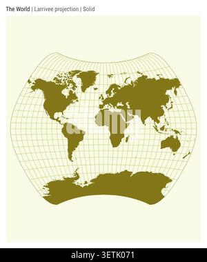 World Map. Larrivee projection. Solid style. High Detail World map for infographics, education, reports, presentations. Vector illustration. Stock Vector
