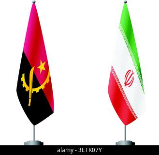 Angola and Iran flags on flagpoles for official ceremonies and meetings, transparent background vector Stock Vector