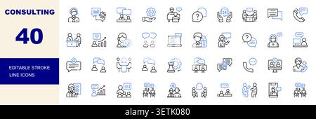 Consulting, Business Advisory and Customer Support Line Icons Set Editable Stroke Vector Illustration Stock Vector
