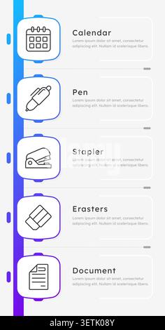 College supplies vertical infographic 5 steps Stock Vector