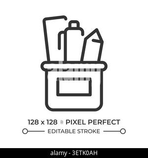 Pencil holder pixel perfect line icon Stock Vector