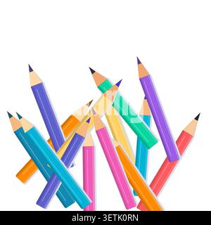 Vector collection of colored pencils arranged in a playful scattered composition Stock Vector