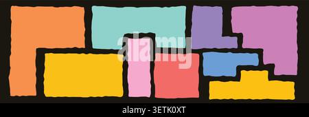 Doodle geometric shapes set with zigzag edge. Irregular colorful bento style text box collection Stock Vector