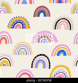 Baby seamless pattern with rainbow boho motif Stock Vector