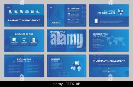 Scalable healthtech assets presentation template set Stock Vector