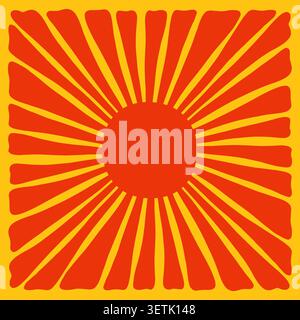 Retro groovy sun background. Doodle retro hippie style sunburst Stock Vector