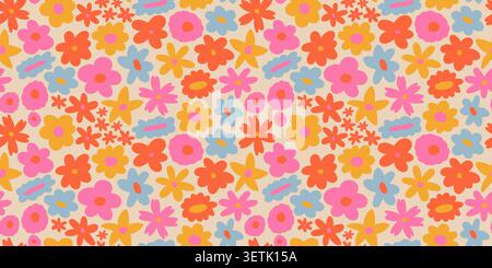 Summer meadow seamless floral pattern. Cute colorful background with doodle flowers Stock Vector