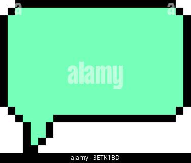 Flat illustration of a turquoise rectangular speech bubble with pixel style black border and a small pointed tail Stock Vector