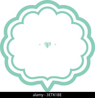 Flat illustration of a mint ornamental speech bubble with layered scalloped borders a tiny heart in the center and a pointed tail Stock Vector