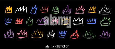 Doodle crown collection. Simple sketch style queen or king crowns set Stock Vector