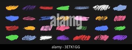 Doodle scribbles and squiggles set. Marker, Charcoal, pencil, crayon or chalk sketch drawing. Stock Vector