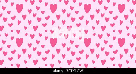 Funny pink seamless pattern with doodle hearts Stock Vector