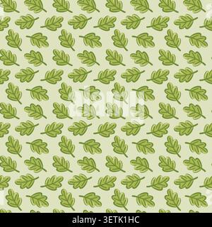 Seamless forest leaf pattern on green background. Cartoon vector print. Stock Vector