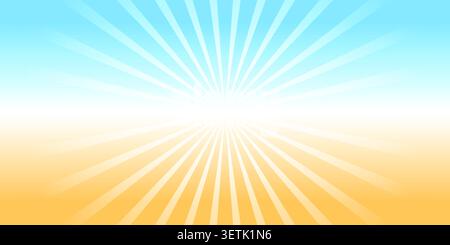Groovy, hippie, retro sun background. Abstract hand drawn doodle sunshine shapes in trendy childishly, naive art style. Horizontal wavy summer poster, Stock Vector