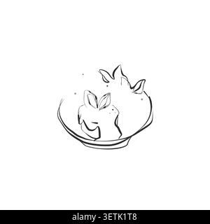 Hand drawn abstract vector graphic illustration collection with cute, stylized Happy Easter cake line design.Trendy modern Easter design concept Stock Vector