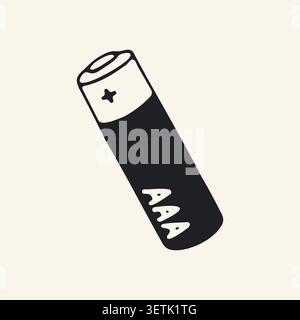 Hand drawn vector group of four AA batteries. Simple black and white doodle of multiple energy cells for electronics, portable power, and household Stock Vector