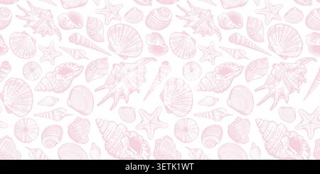 Sea shell seamless pattern. Trendy minimal summer marine design background Stock Vector