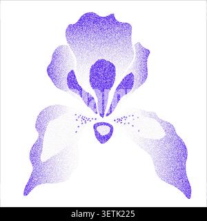 Purple Iris Flower Illustration in Dotwork Style Stock Vector
