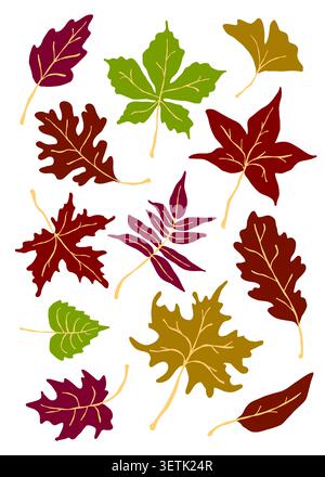 Autumn leaves colorful vector flat set. Stock Vector
