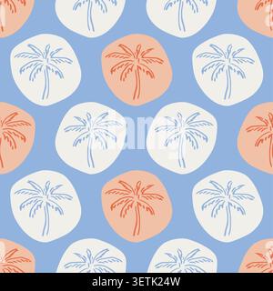 Boho palm tree circles tropical seamless pattern Stock Vector