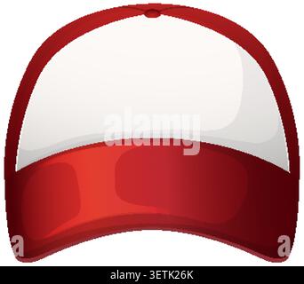 Bold red and white trucker cap, front view, clean vector style, simple color palette Stock Vector