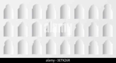 Islamic frames, oriental style objects. Arabic shapes, windows and arches with shadows. Traditional ornamental frame. Muslim holidays, Ramadan Kareem Stock Vector