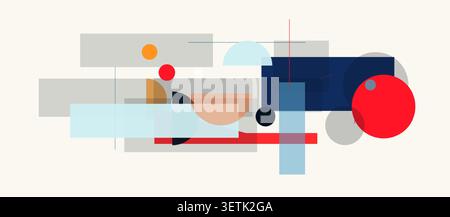Abstract Geometric Colorful Background, Modern Bauhaus Shapes Pattern. Circles, Rectangles, Playful Design Poster, Wallpaper, Book Cover, Banner Stock Vector