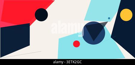 Abstract geometric colorful background bauhaus shapes. Circles, triangles, dynamic layout for banner poster cover. Creative Modernist Pattern Stock Vector