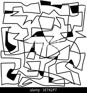 Lines Network Doodle Pattern - Black and White Colors - Handdrawn Illustration Vector Stock Vector